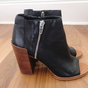 DV peep toe black leather booties